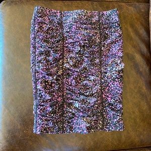 BCBGMaxAzria Purple Printed Skirt Ruched (NWOT)